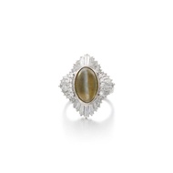 Platinum, 9.03ct Cat's Eye Chrysoberyl and Diamond Ring