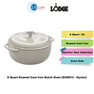 Lodge EC6D13 - 6QT Enamel Cast Iron Dutch Oven with Lid - Premium Oyster Cookware for All Stovetops