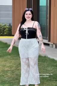 A21กางเกงสาวอวบ ผ้าลูกไม้ ทรงขาม้า แฟชั่นสาวอวบ เสื้อผ้าพลัสไซส์ สาวอวบอ้วน plussize bigsize