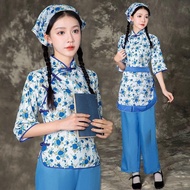 Taiwan Have Ready Stock A Qingsao Floral Picking Tea Village Girl Clothes Ethnic Dance Country Costu