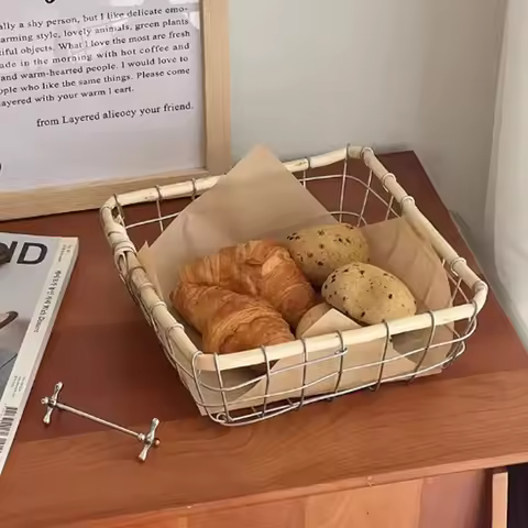 Woven Iron Art Storage Basket Hollow Out Fruit Shopping Basket Bread Desktop Organizer Laundry Baske