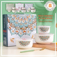 Bohemian Bowl Container Set Ceramic Bowl Set Bowl Dengan Tudung Bekas Penyimpanan Makanan Doorgift M