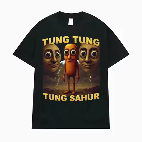 Summer fashion men's T-shirt (DOMIO) Tung Tung Tung Sahur Humorous baseball bat print T-shirt for me