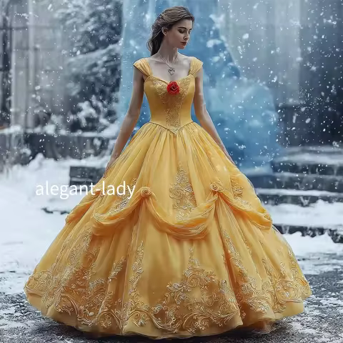 Customized Gold Embroidered Ball Gown Princess Sweetheart Neckline Corset Victorian Evening Gown Spe