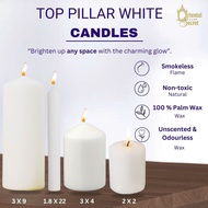 TOP PILLAR WHITE CANDLE 2(D) X 2(H) / 3(D) X 4(H) / 1.8(D) X 22(H)