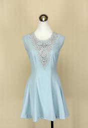 貞新二手衣 PRINSTORY 韓 粉藍圓領無袖蕾絲棉質洋裝S號(15460)