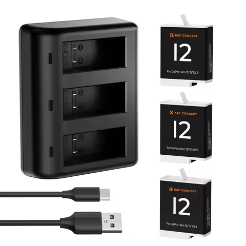 K&F CONCEPT Hero 12 Battery 3-Pack 1730mAh Enduro Batteries with 3-Slot Charger for GoPro Hero 12 Go