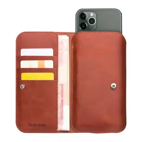 QIALINO Fashion Genuine Leather Wallet Case for Apple iPhone 11/12 Fashion Handmade Bag with Card Sl