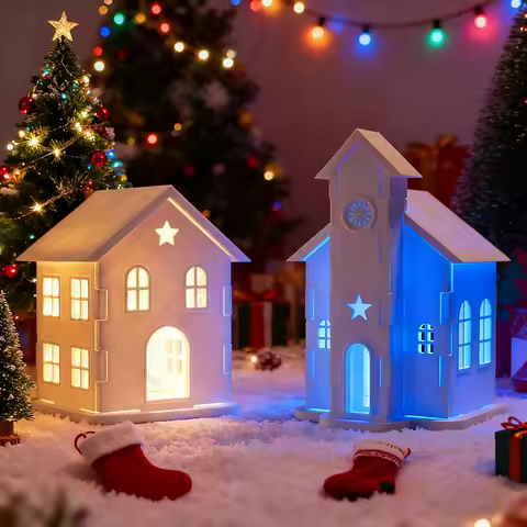 3D Printed Christmas House and Christmas Church Assemble Model Xmas Decorations Home Ornament Gift