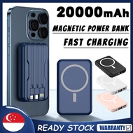 SG [READY STOCK] 20000mAh Magnetic Power Bank Mini Wireless Fast Charging Powerbank With 3 Cable 15W Portable Charger