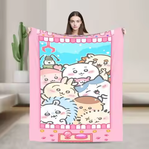 chii kawa Catoon Flannel Blanket Grabber Kawaii Customized Throw Blankets for Sofa Bedding Lounge 12