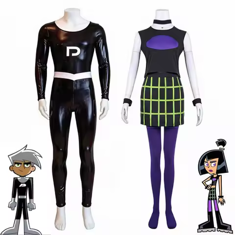 Danny Phantom Danny Phantom & Sam Manson Cosplay Costume Set, Complete Ghost Hero & Goth Girl Outfit