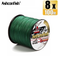 Ashconfish 8 Strands 100M Braided Fishing Line X8 PE Line Big Size 90-300LB 16 Colors