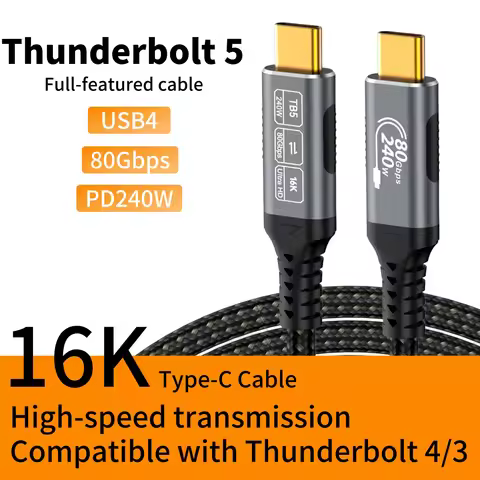16K USB-C to Type-c Thunderbolt 5 Cable 80Gbps PD240W Fast Charging USB4 Cable Supports 8K Display f