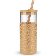 Tronco 20oz Glass Cup with Lid and Straw, Iced Coffee Cup and Tea Cup with Bamboo Lid and Protective