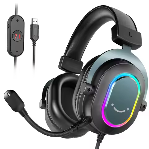 Fifine Dynamic RGB Gaming Headset with Mic Over-Ear Headphones 7.1 Surround Sound PC PS4 PS5 3 EQ Op