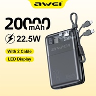 Awei 20000mAh Power Bank 22.5W Fast Charging Transparent Powerbank With LED Power Display Built-in Dual Cable