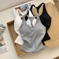 Vest Y‑Back Padded Camisole Tank Top Ribbed Slim Fit U‑Neck Inner Outer Wear 10810