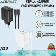 Acefast Adapter Charger Set 65W Type C for iPhone 15/Plus Cas Adapter Head+C to C Cable Fast Charging PD iPhone 15 Pro Max Cable for Samsung Oppo Realme Vivo Type C