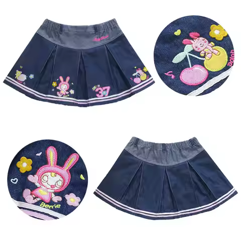 Mezzo Piano mp Cute Soft-Girl Style Denim Skirt Sweet Bunny Embroidered Pleated Skirt Girls' Half-Sk