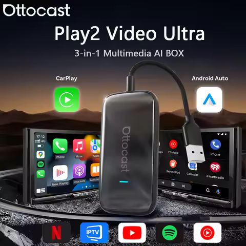 OTTOCAST Play2Video Ultra Carplay Ai Box Wireless Android Auto Adapter Built in Youtube Netflix For 