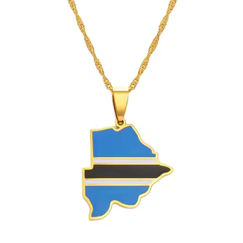 Anniyo Botswana Map Flag Pendant Necklaces Gold Color African Maps Jewelry Ethnic s #166521