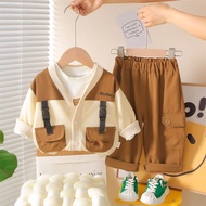New Autumn Spring Boys Children's Baby Causal Patchwork Coat T-Shirt Causal Pants 3pcs/set Kids Spor