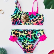 Cherry Leopard Flower Heart Girl Swimsuit Summer Beachwear Pool Swimwear Bathing Suit Bow Bikini Two