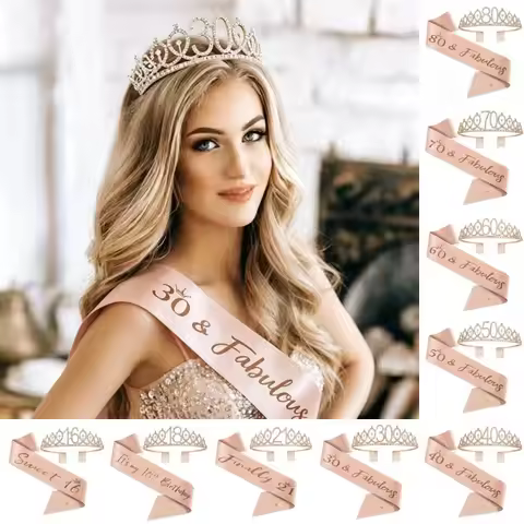 Birthday Tiara Crown Sash Women Girls 10Th 13Th 16Th 21Th 30Th 40Th 50Th 60Th 70Th 80Th Birthday Par