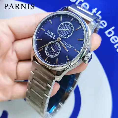 Parnis 42.5mm Power Reserve Blue Dial Automatic ST2542 Movement Men's Wristwatch