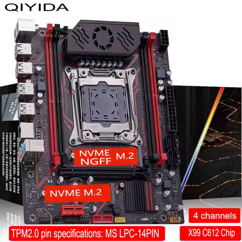 QIYIDA X99 H9S motherboard TPM 2.0Interface LGA 2011 3 with NVME NGFF M.2 Support 4 channels X99 C61