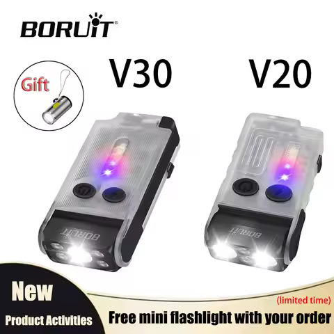 BORUiT V30 EDC LED UV Flashlight Keychain USB-C Rechargeable Power Bank Magnetic Clip Portable Torch