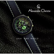Alexandre Christie | AC 6600MCLIPBAGN Chronograph Men's Watch Black Genuine Leather with Green Stitching | Official