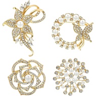 4pcs Bros dan Pin untuk Wanita, Bros Bunga, Bros Mutiara Kristal, untuk Aksesori Fesyen Wanita