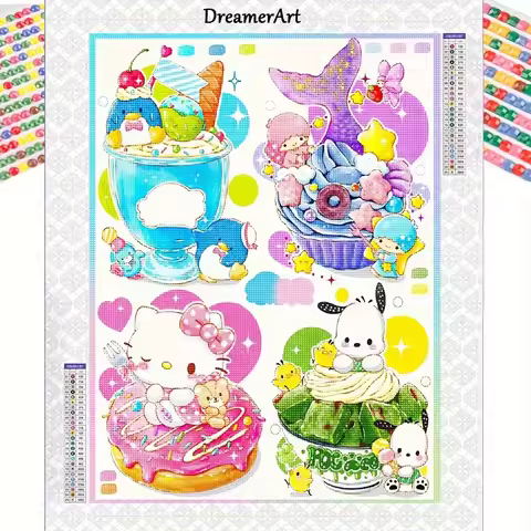 30x40cm Sanrio Diamond Painting 5D Dessert Hello Kitty Diamond Mosaic Rhinestones Cross Stitch Kit E