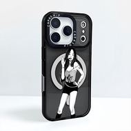 Sing Dance Girl Sketch Painting Wireless Magnetic Charging Case Compatible For IPhone16E 14Plus 11 1