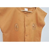 刺繡 | 亞麻 | 落肩圓領衫 燕麥奶棕色