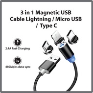 3 in 1 Magnetic USB Cable Lightning+Micro USB+Type C