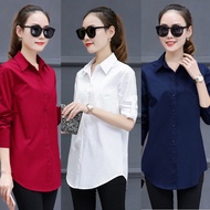 🍄Ready Stock⚡Shirt Women Long Sleeve Plus Size Loose Korean Style White Blouse Putih Murah Labuh Blause Wanita Baju Kemeja Perempuan Women Clothes