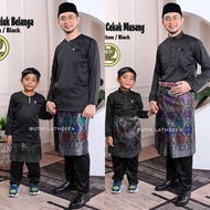 BAJU MELAYU WARNA HITAM TELUK BELANGA / CEKAK MUSANG DEWASA BUDAK LELAKI SET AYAH ANAK SEDONDON