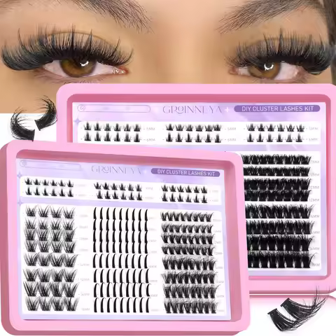 GROINNEYA Lashes Clusters Fluffy Cluster Eyelashes DIY Spiky Lashes with Bottom Lashes Soft Mixed Tr
