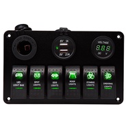 3/6/8 Gang 12V Green LED Rocker Switch Panel Marine Waterproof Switch Panel with Dual USB Charging P