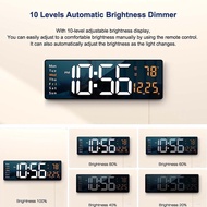 16” LED Digital Wall Clock Large Display Temperature and Humidity Night Mode Table Alarm Clock Elect