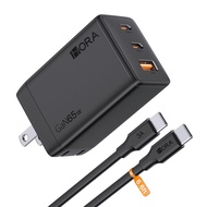 1Hora 65W GaN Fast Charger, 3-Port USB C Charger with 6.6ft Type C to C Cable, Compatible for iPhone
