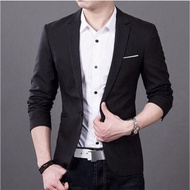 【In stock】Mario Mens Korean slim fit fashion cotton blazer Suit Jacket black blue plus size M to 3XL