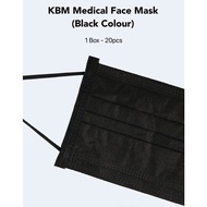 KBM Medical Face Mask (Black Colour - 20pcs) with Individual Packaging + CE cert