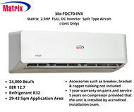 Matrix Aircon Shop PH - Mx-FDC70-INV 2.5HP Full DC Inverter Split Type Air Conditioner (Unit Only): 