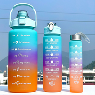 3-Piece Set Large Capacity Gradient Water BottleWater Bottle with Straw 2 Litre Leakproof with Time