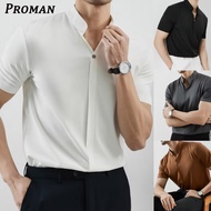 【From Perak】ProMan baju polo lelaki men's Short-Sleeved Stand-Up Collar High-End Button Business Sty