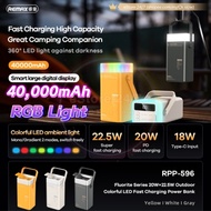 REMAX RPP 596 22.5W PD20W 40000mAh Large Capacity Camping Super Powerbank RGB 7 Colors LED Light 4 Outputs